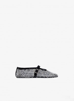 Black Women's Alaia Fishnet And Strass Ballet Flat Shoes Australia | I3S-5352