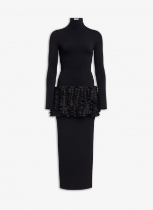 Black Women's Alaia Frill Dress Australia | Z0V-5939