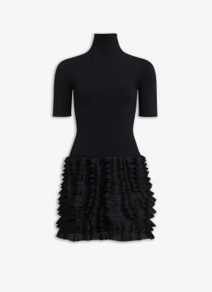 Black Women's Alaia Frill Mini Dress Australia | L5W-9398