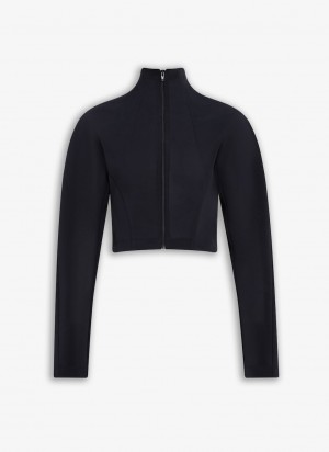 Black Women's Alaia Highneck Cropped Jackets Australia | F0K-7410