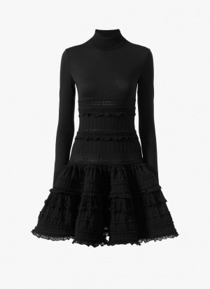 Black Women's Alaia High-neck Wool Crinoline Dress Australia | X1N-5029