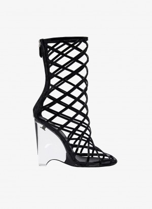 Black Women's Alaia La Cage Wedge Boots Australia | W0A-1455