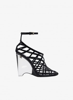 Black Women's Alaia La Cage Wedge Pumps Australia | W9C-8119