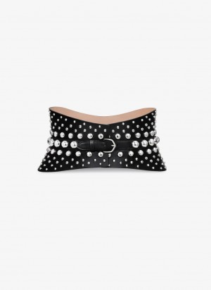 Black Women's Alaia Neo Bustier Studs Corset Belts Australia | K0F-6291