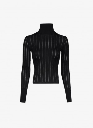 Black Women's Alaia Shiny Crinoline Turtleneck Sweaters Australia | H0P-2042