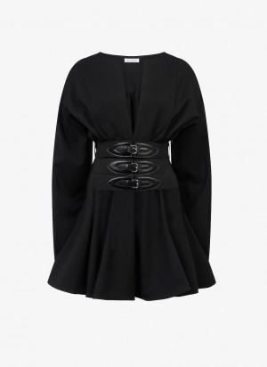 Black Women's Alaia Wool Buckle Dress Australia | L1Z-0144