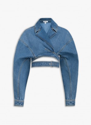 Blue Women's Alaia Denim Cross-over Jackets Australia | U7H-6719