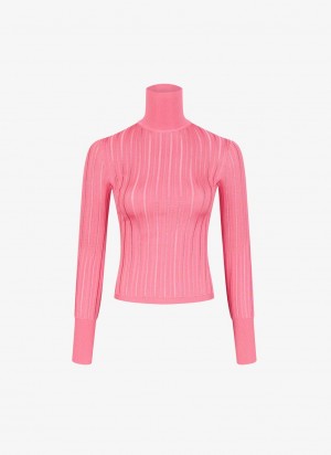 Pink Women's Alaia Shiny Crinoline Turtleneck Sweaters Australia | E2G-5894