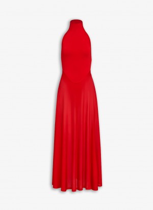 Red Women's Alaia Shiny Flared Dress Australia | M1Y-9959