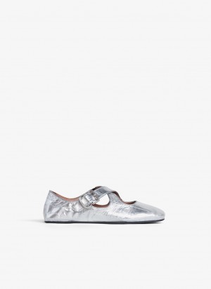 Silver Women's Alaia Criss Cross Ballet Flat Shoes Australia | M9K-8839