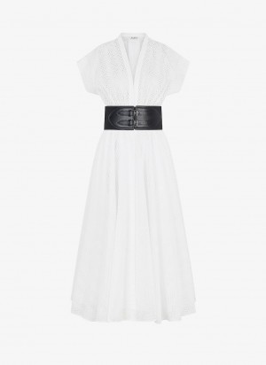 White Women's Alaia Broderie Anglaise Belted Dress Australia | N6C-8760