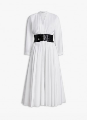 White Women's Alaia Poplin Cross Belt Dress Australia | M9N-6154