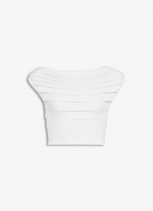 White Women's Alaia Scallop Tops Australia | Z6L-4002