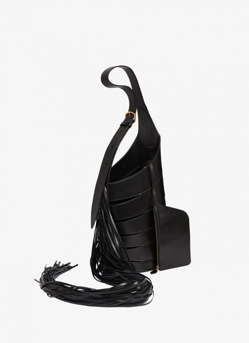 Black Women's Alaia Babel With Fringes Medium Shoulder Bags Australia | M1E-4677