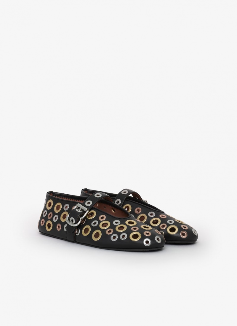 Black Women's Alaia Ballet Eyelet Flat Shoes Australia | K3K-5108