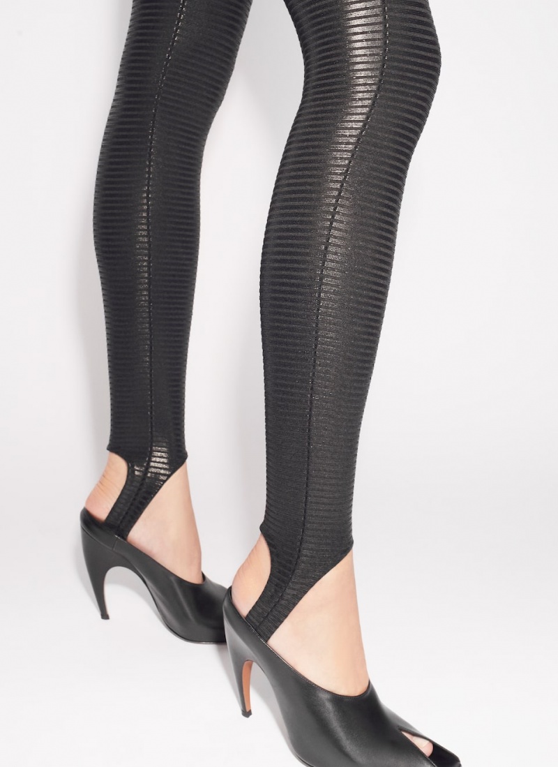 Black Women's Alaia Coated Leggings Australia | E2I-7154