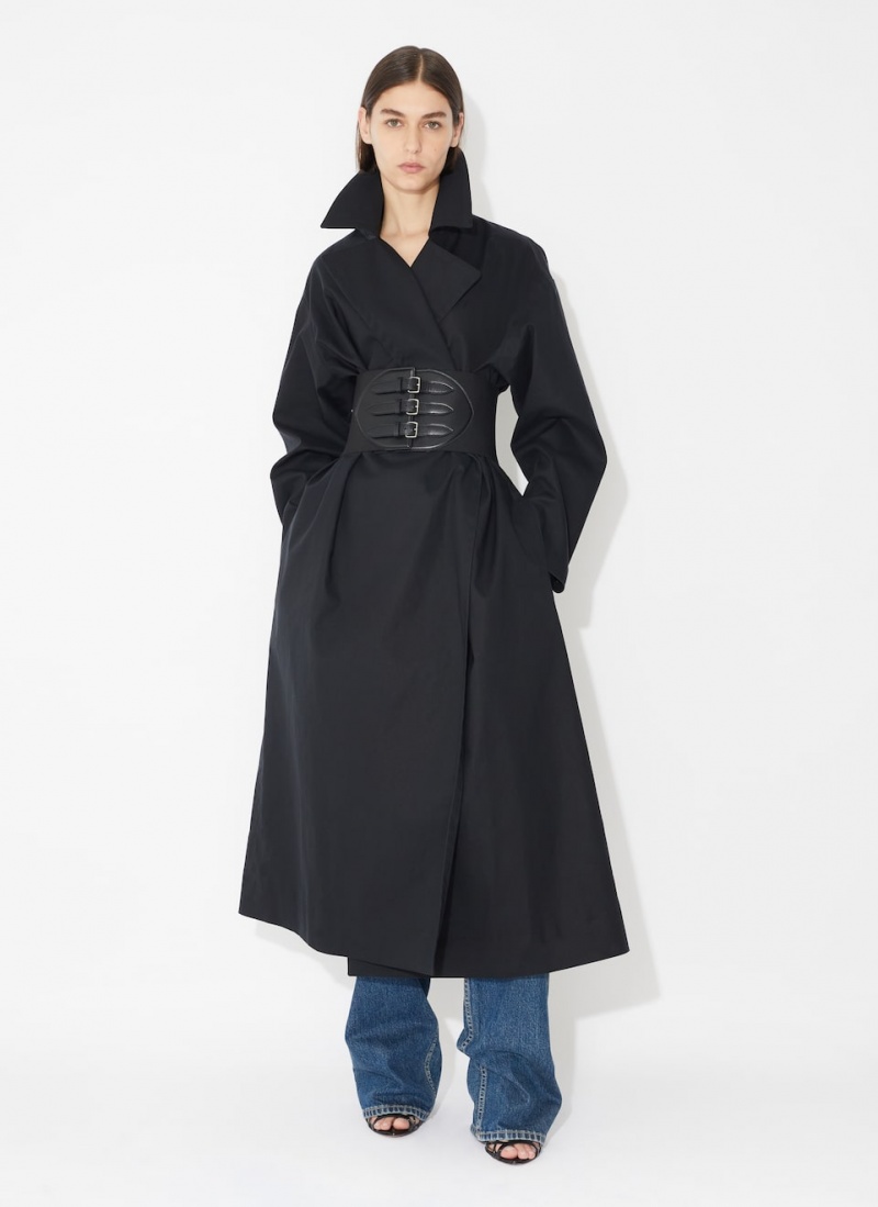 Black Women's Alaia Cotton Belted Trench Coats Australia | R6R-8156