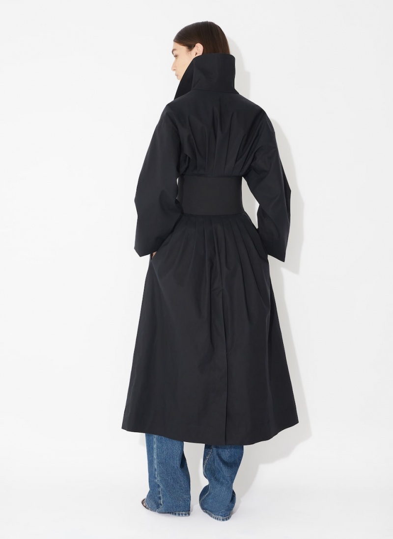 Black Women's Alaia Cotton Belted Trench Coats Australia | R6R-8156