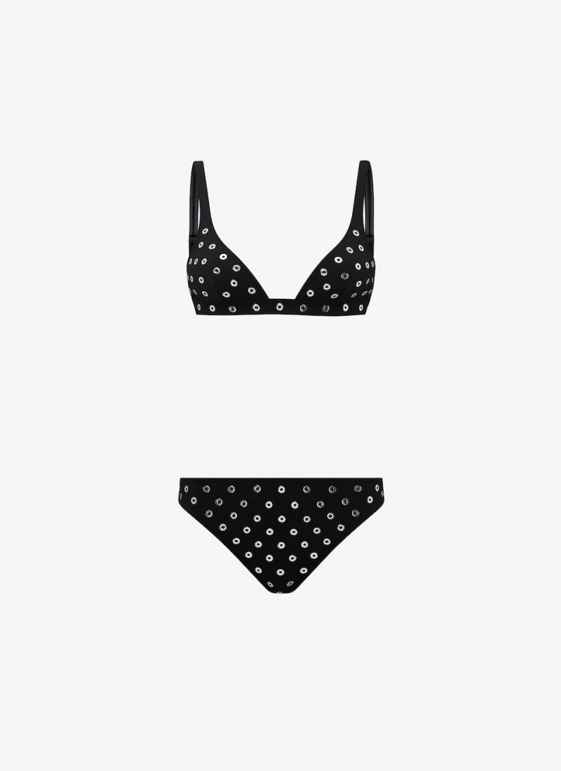 Black Women\'s Alaia Eyelet Bikini Swimwear Australia | Z3F-7378