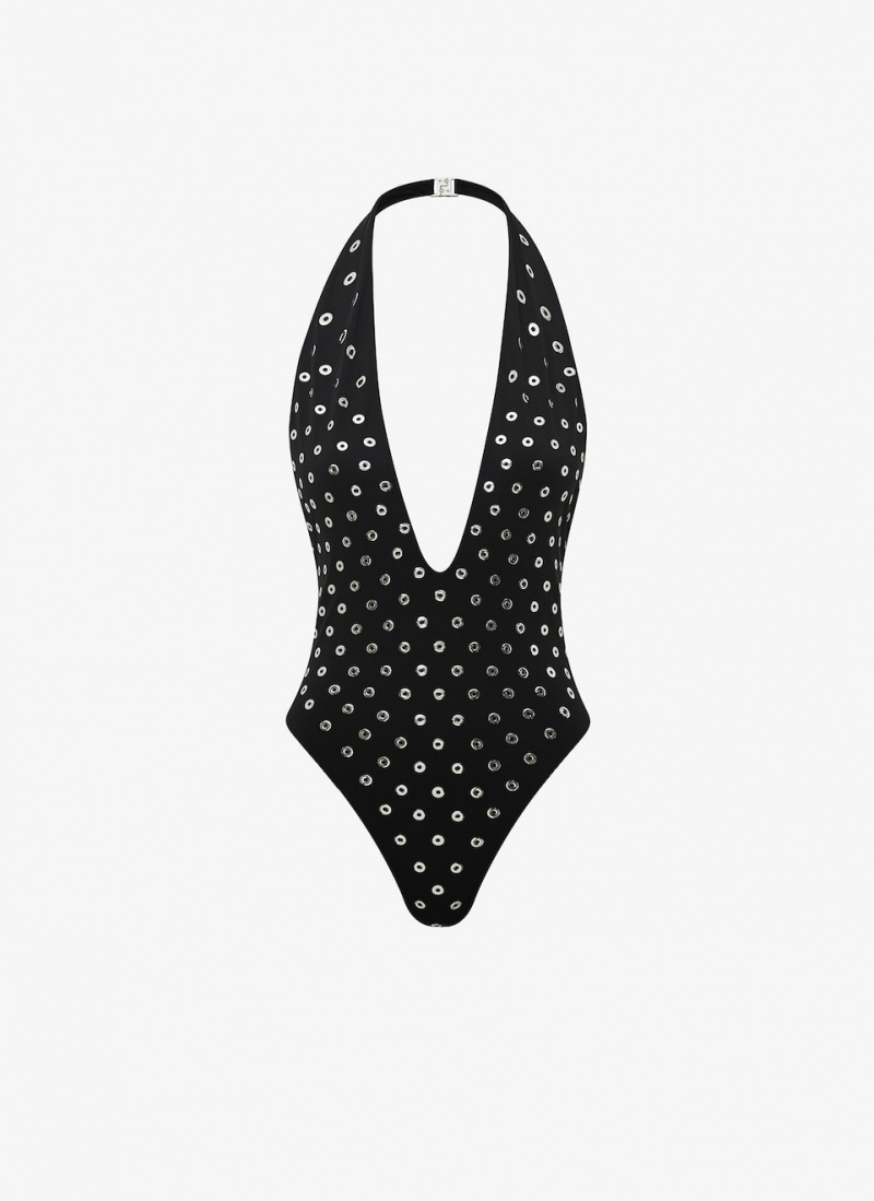 Black Women\'s Alaia Eyelet Swimsuit Swimwear Australia | M5C-6405