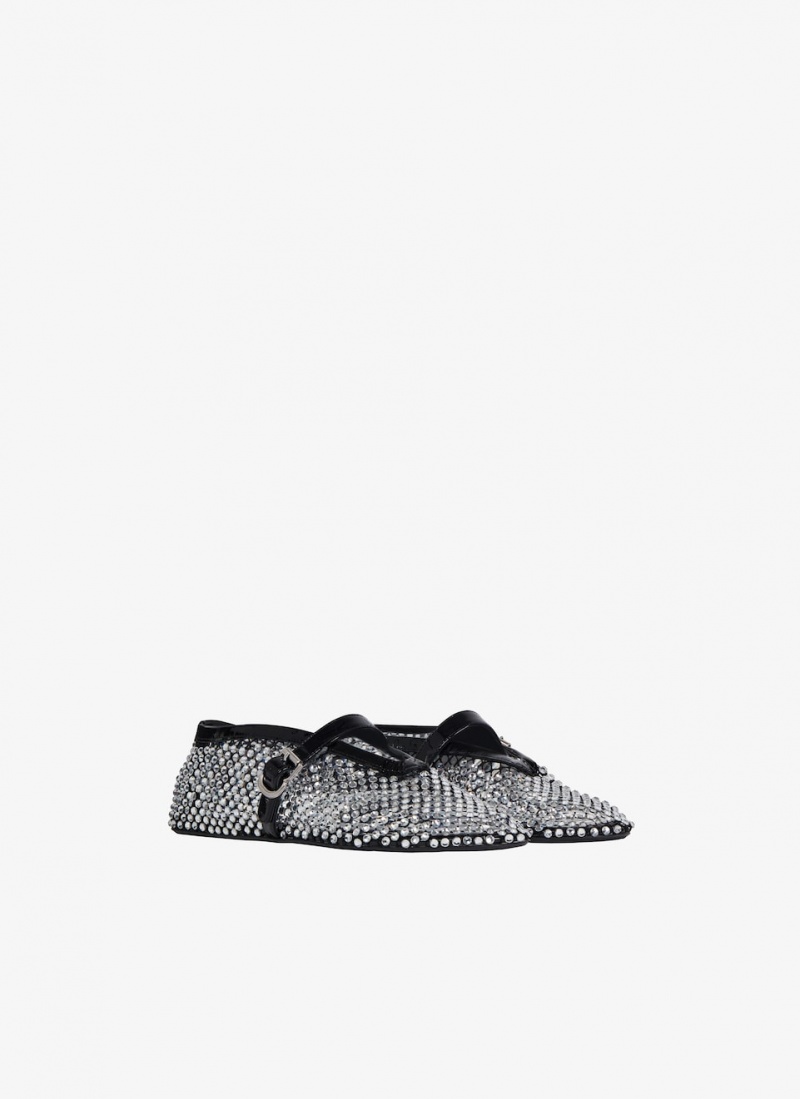 Black Women's Alaia Fishnet And Strass Ballet Flat Shoes Australia | I3S-5352