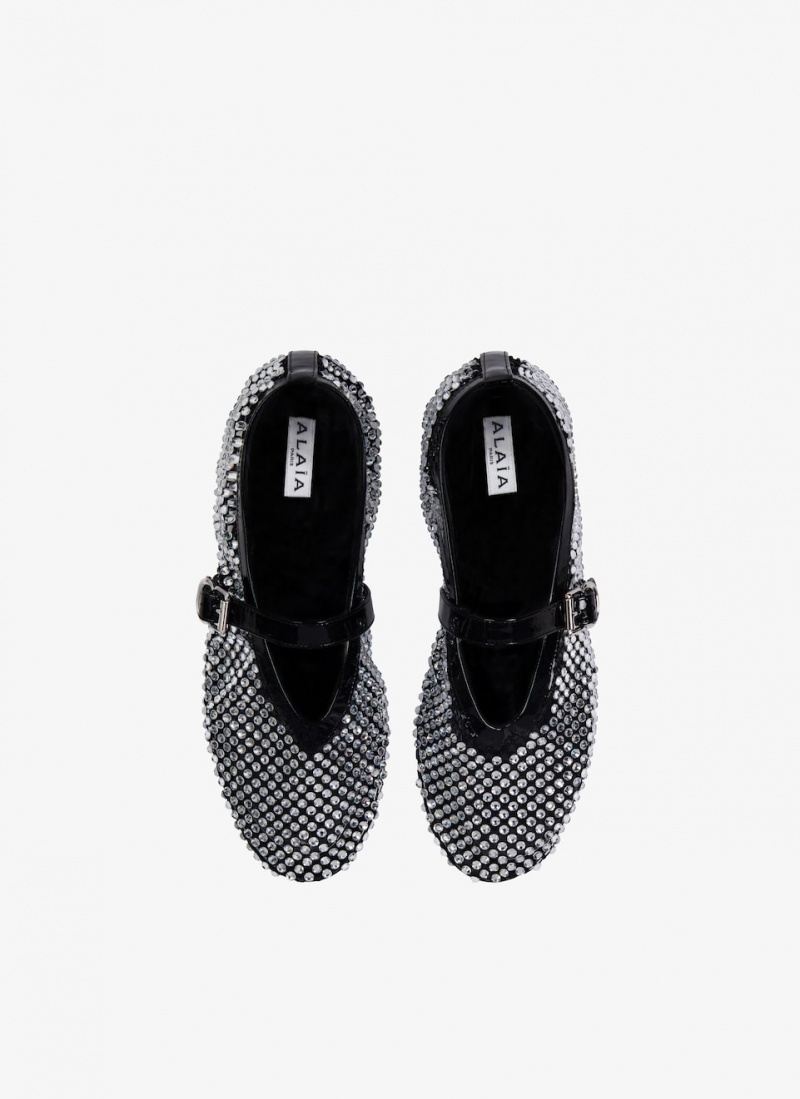 Black Women's Alaia Fishnet And Strass Ballet Flat Shoes Australia | I3S-5352