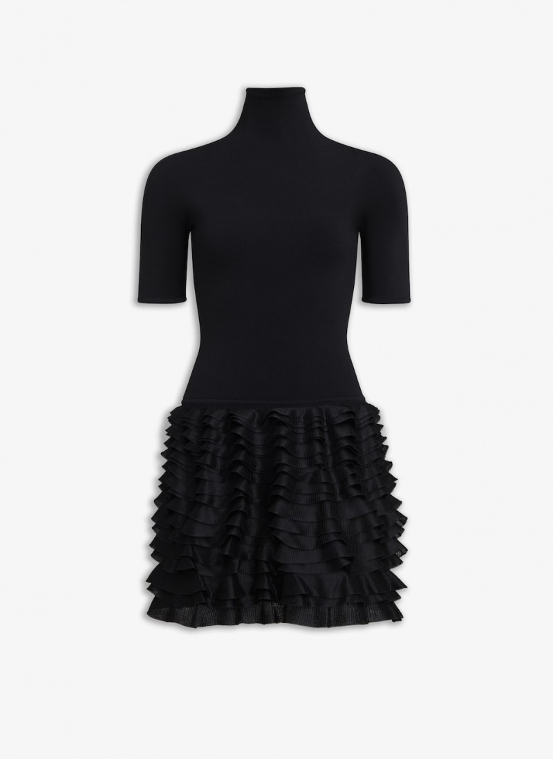 Black Women\'s Alaia Frill Mini Dress Australia | L5W-9398