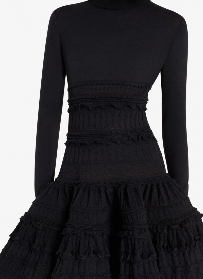 Black Women's Alaia High-neck Wool Crinoline Dress Australia | X1N-5029