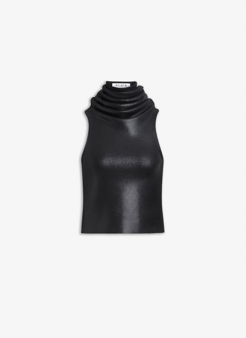 Black Women\'s Alaia Hooded Leather Tops Australia | A2C-2534