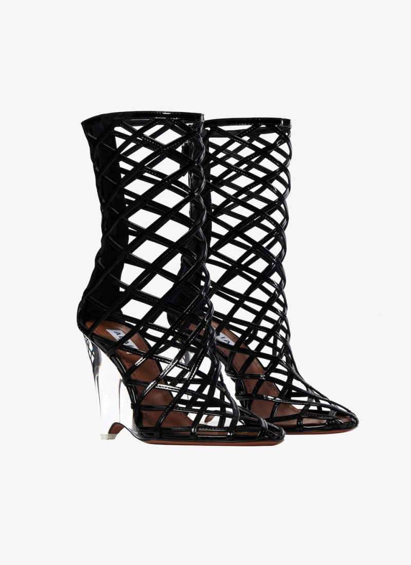 Black Women's Alaia La Cage Wedge Boots Australia | W0A-1455