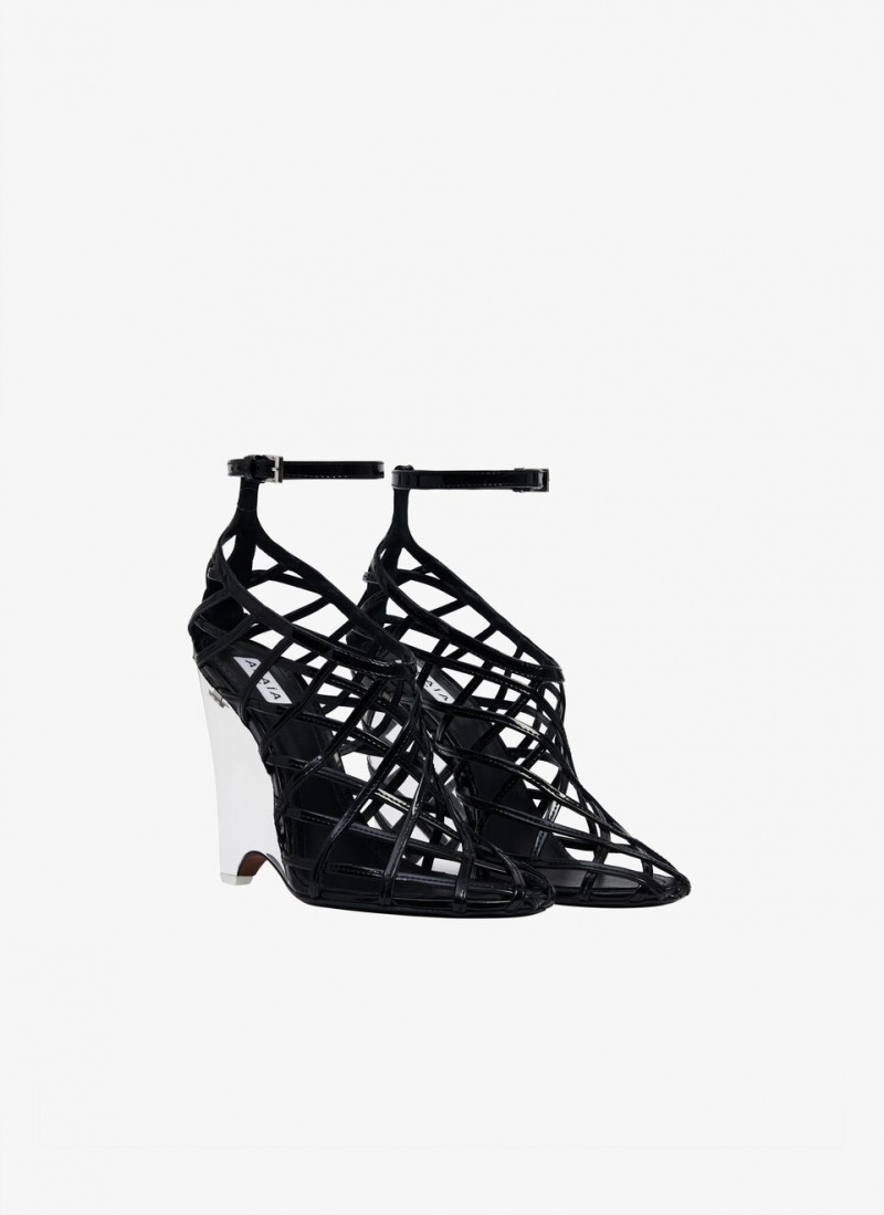 Black Women's Alaia La Cage Wedge Pumps Australia | W9C-8119