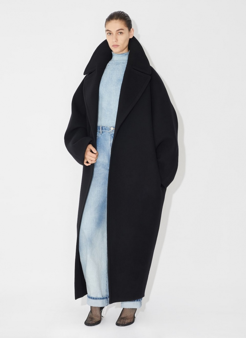 Black Women's Alaia Maxi Wool Coats Australia | W7Z-6531