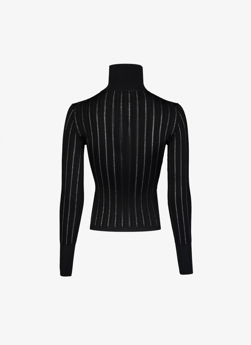 Black Women's Alaia Shiny Crinoline Turtleneck Sweaters Australia | H0P-2042