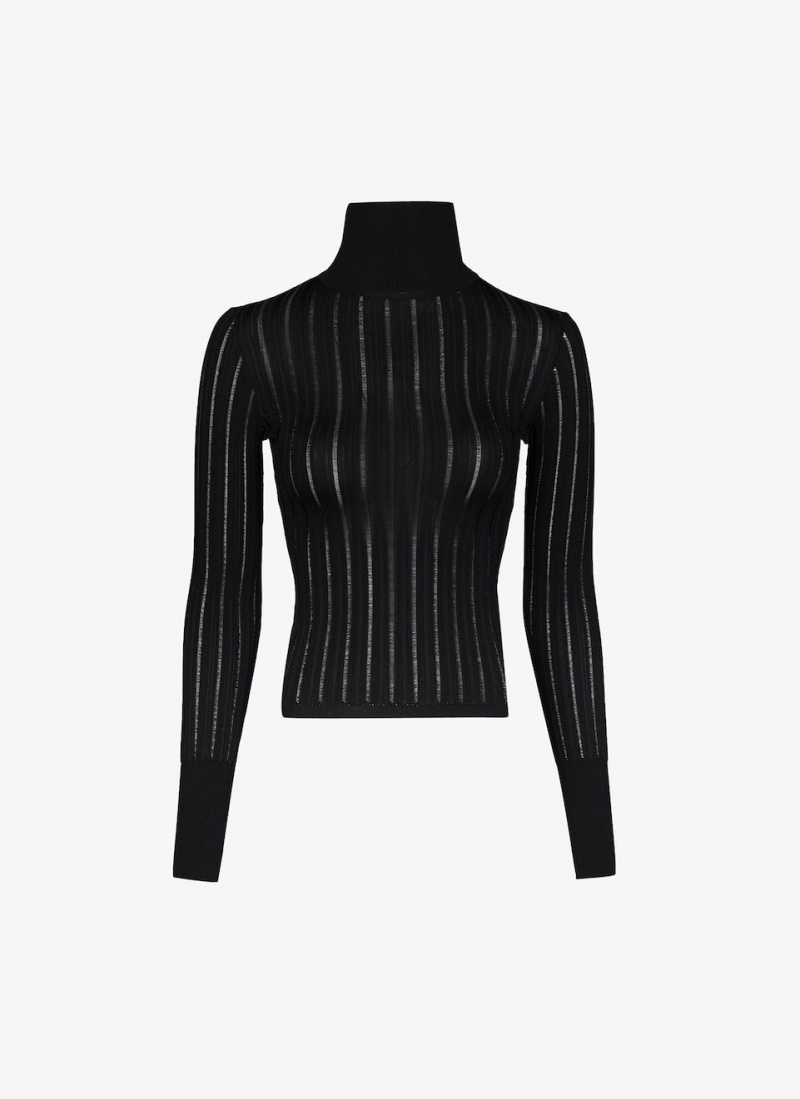 Black Women\'s Alaia Shiny Crinoline Turtleneck Sweaters Australia | H0P-2042