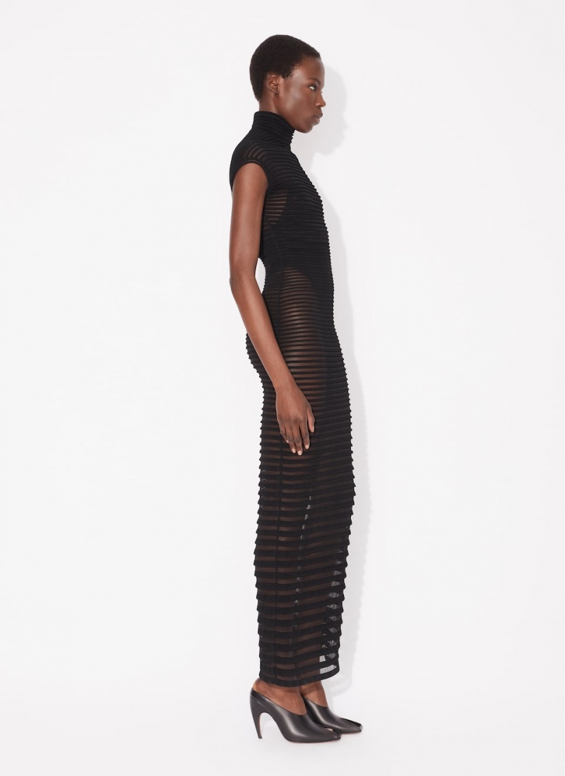 Black Women's Alaia Striped Long Dress Australia | D7Z-6826