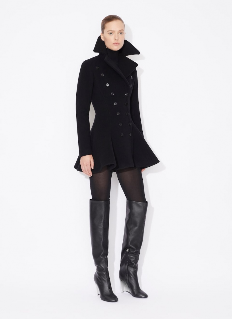 Black Women's Alaia Wool Princess Coats Australia | Q4G-6790