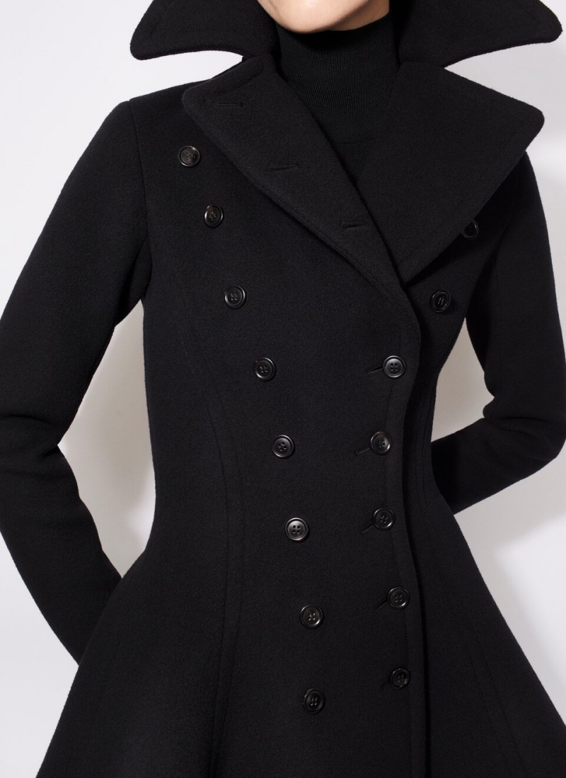 Black Women's Alaia Wool Princess Coats Australia | Q4G-6790