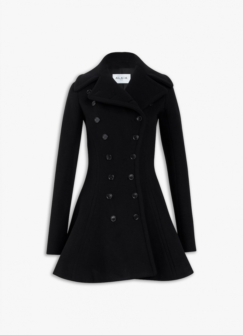 Black Women\'s Alaia Wool Princess Coats Australia | Q4G-6790