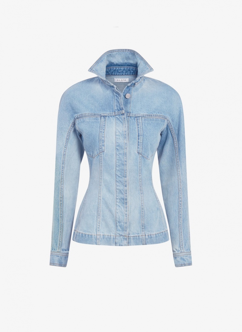 Blue Women\'s Alaia Fitted Denim Jackets Australia | G8C-8214