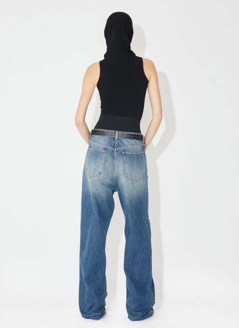 Blue Women's Alaia Knit Belt Jeans Australia | I8X-3743