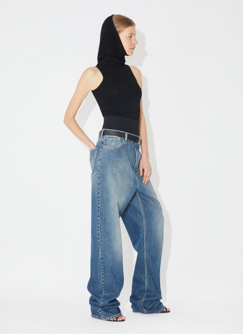 Blue Women's Alaia Knit Belt Jeans Australia | I8X-3743