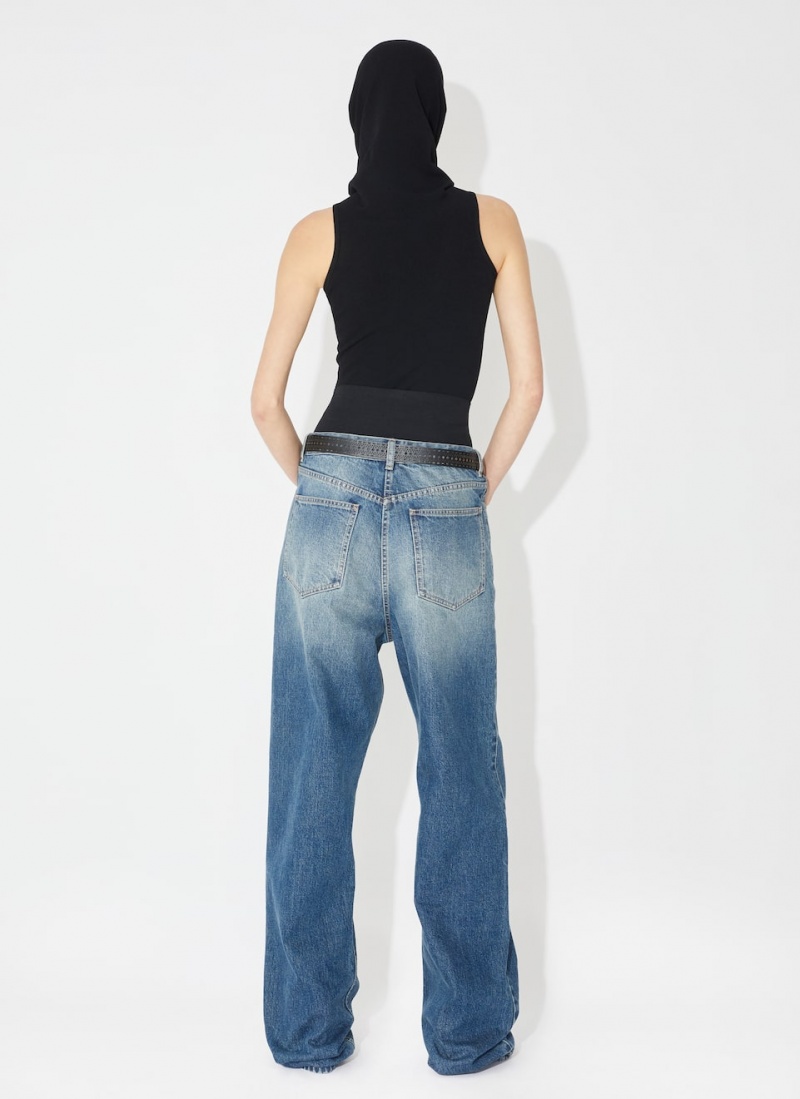 Blue Women's Alaia Knit Belt Jeans Australia | D7I-8953