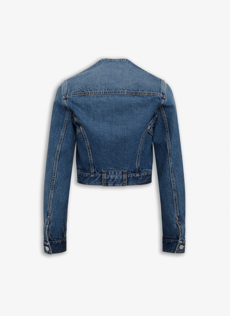 Blue Women's Alaia Nekcline Denim Jackets Australia | B1O-0912