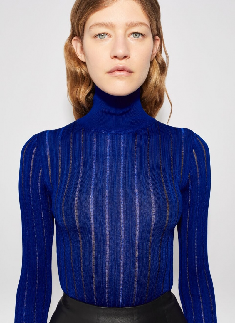 Blue Women's Alaia Shiny Crinoline Turtleneck Sweaters Australia | K7M-5028