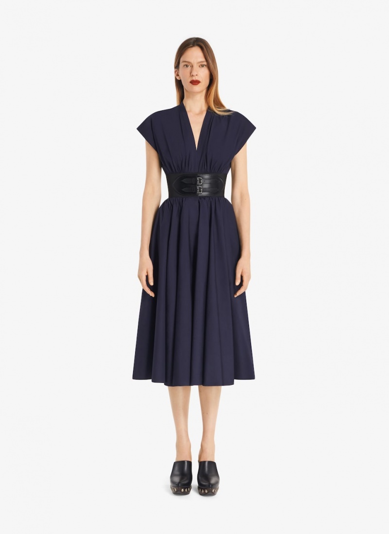 Marine Women's Alaia Belted Midi Japanese Poplin Dress Australia | L3X-0382