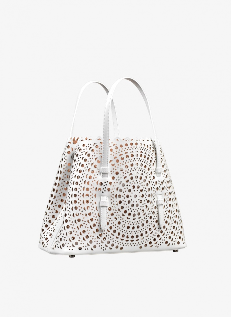 Optic White Women's Alaia Mina 25 Tote Bags Australia | W5R-9397