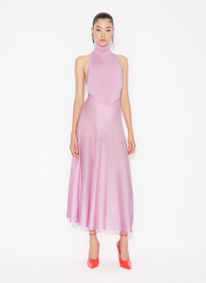 Pink Women's Alaia Shiny Flared Dress Australia | D5S-1989