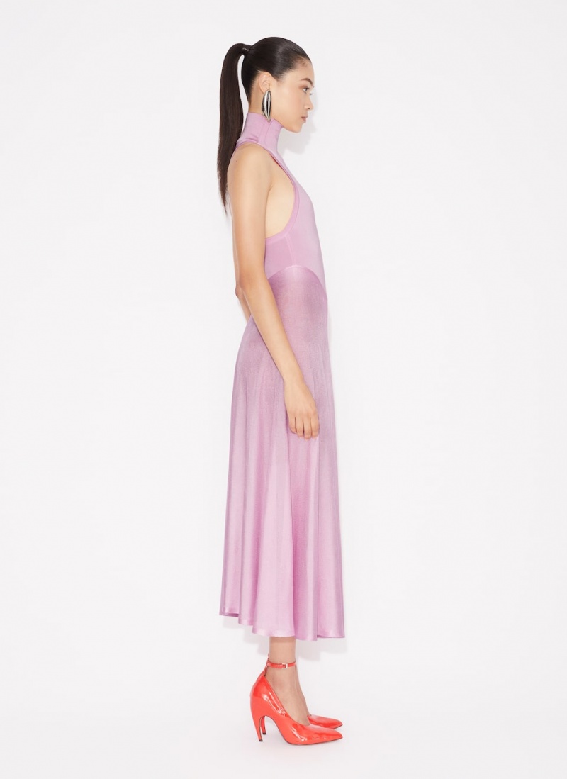 Pink Women's Alaia Shiny Flared Dress Australia | D5S-1989