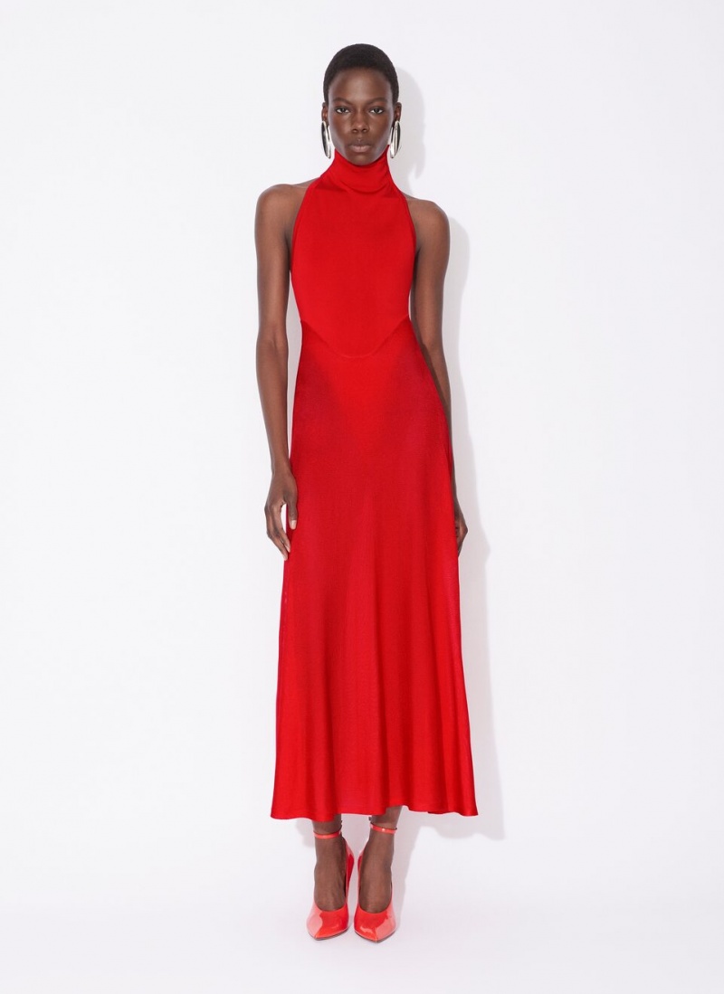 Red Women's Alaia Shiny Flared Dress Australia | M1Y-9959