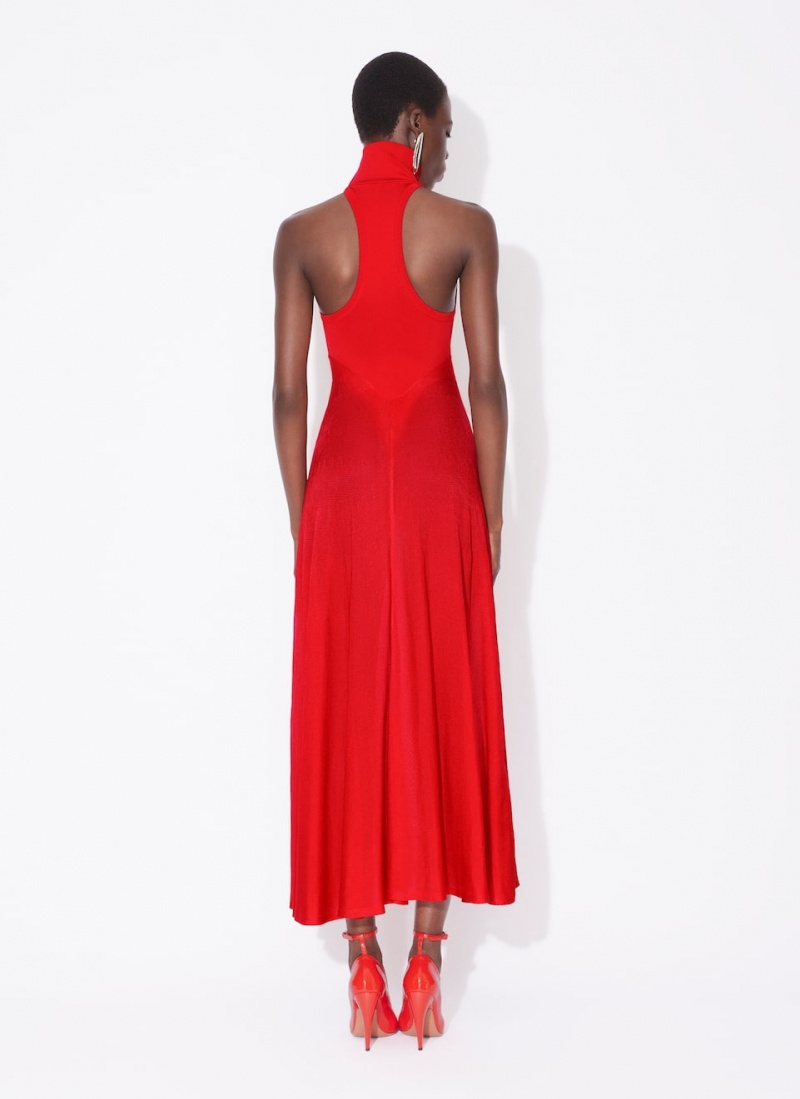 Red Women's Alaia Shiny Flared Dress Australia | M1Y-9959